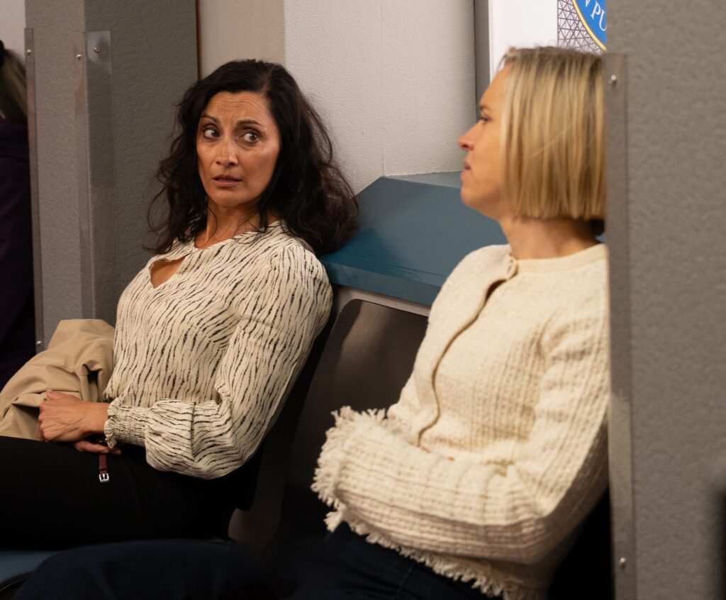 Manpreet and Ruby stare at one another in Emmerdale