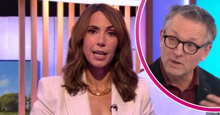 Alex Jones speaking whilst stood up on The One Show beside Dr Michael Mosley on Loose Women