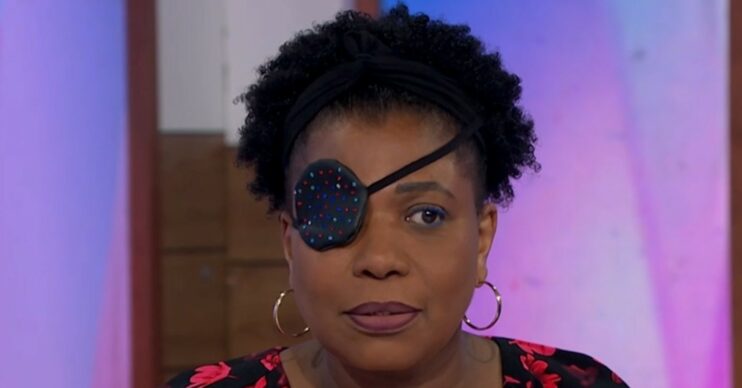 Brenda Edwards wearing an eye patch on Loose Women