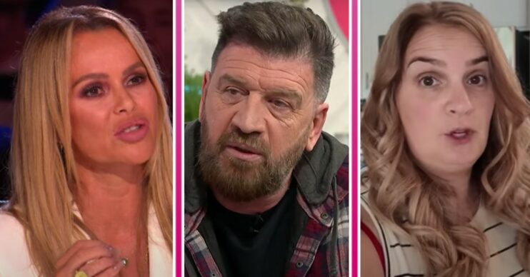 Amanda Holden looks serious, Nick Knowles speaks, Sue Radford looks surprised