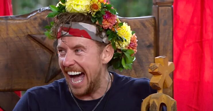 Danny Jones sitting on the throne in the I'm A Celebrity studio