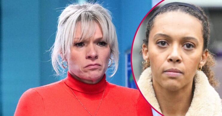 Nicola looks angry on EastEnders; inset, Gina looking worried (Credit: BBC/Composite: ED!)