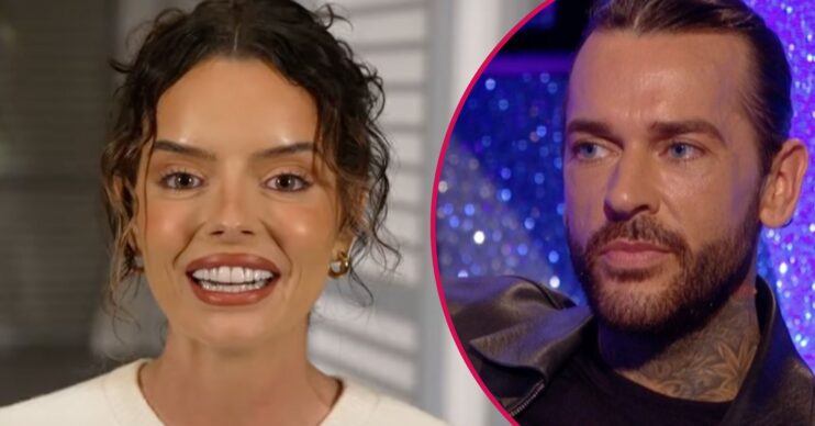 Maura Higgins smiling on This Morning beside Pete Wicks