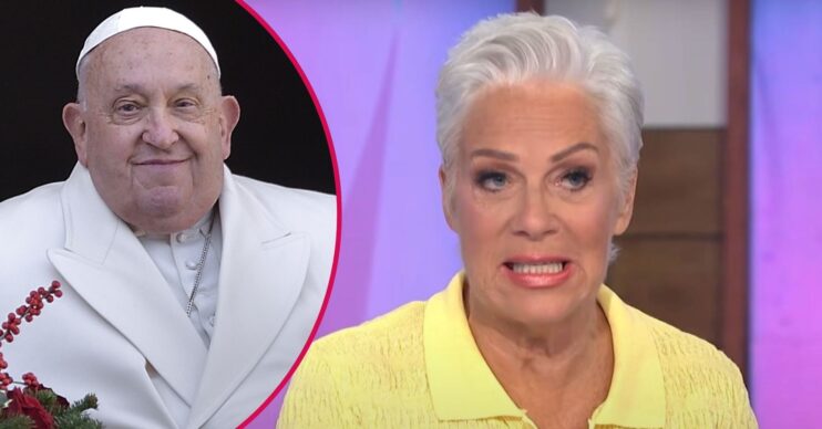 Pope Francis smiling / Denise Welch speaking on Loose Women