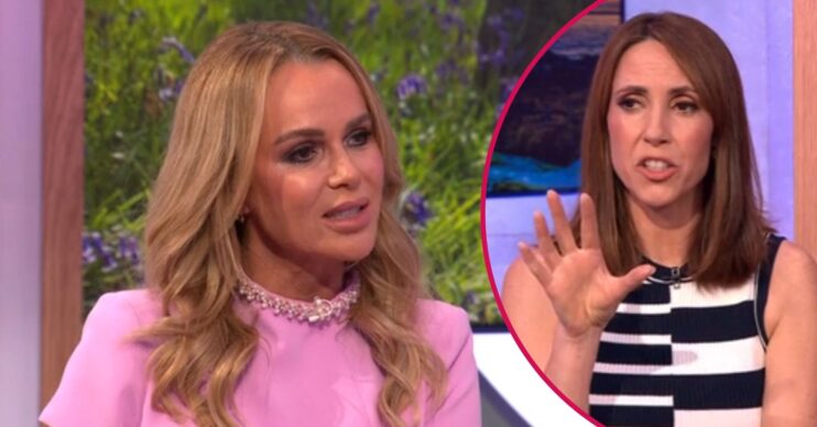 Amanda Holden looking annoyed, Alex Jones holding her hand up