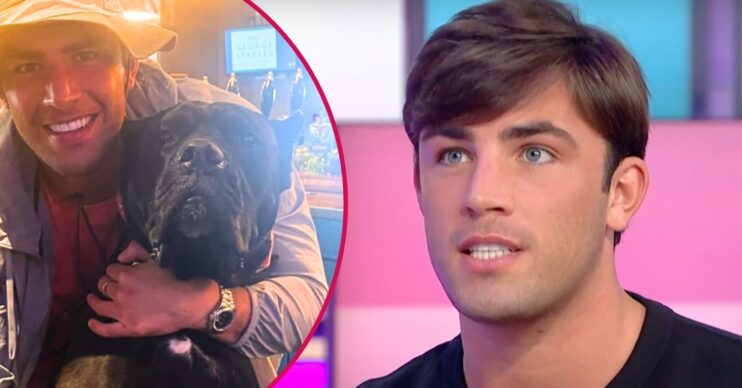 Jack Fincham on Good Morning Britain beside him hugging his dog Elvis
