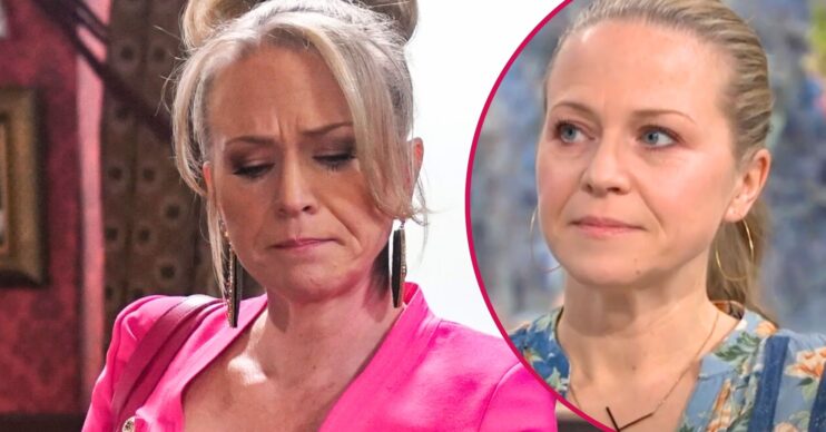 Linda looks downcast on EastEnders; inset, actress Kellie Bright in an interview (Credit: BBC/ITV/Composite: ED!)