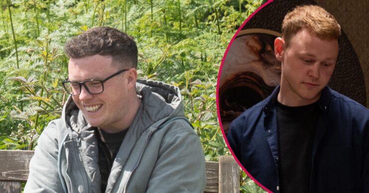 Vinny smiles with sinister Mike in a cut out circle (Credit: ITV/Comp ED!)