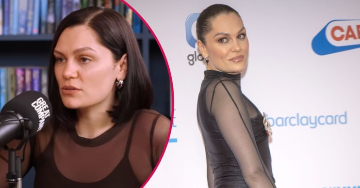 Jessie J pull-out image showing her during a podcast interview and at an event.