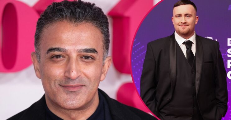 Adil Ray smiling beside Luke Littler