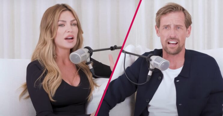 Abbey Clancy and Peter Crouch talking