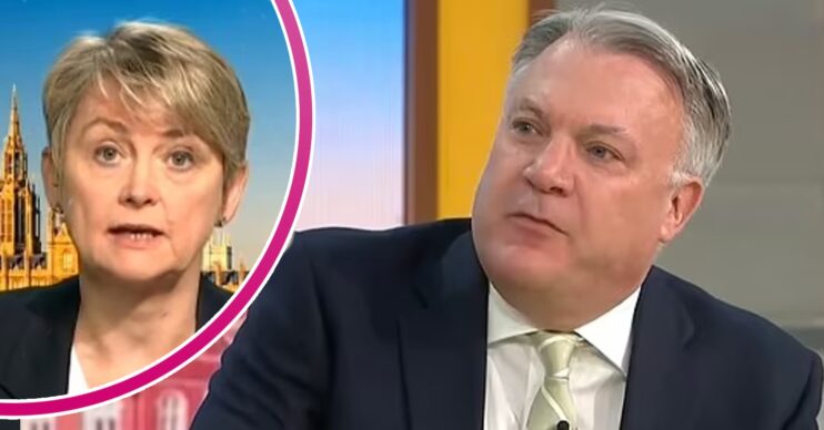 Ed Balls looking to the side while Yvette Cooper looks in front