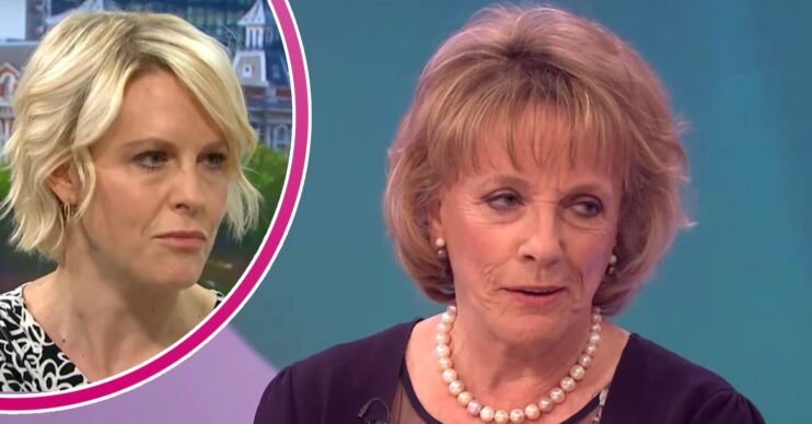 Esther Rantzen's daughter Rebecca Wilcox with serious expression beside her mum talking