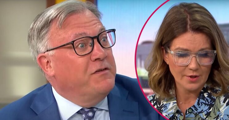 Ed Balls looks shocked, Susanna Reid looks downwards