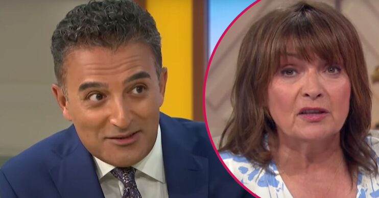 Adil Ray is wide-eyed, Lorraine looks serious