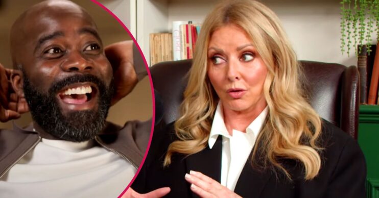 Melvin Odoom looks ecstatic, Carol Vorderman looks to her side
