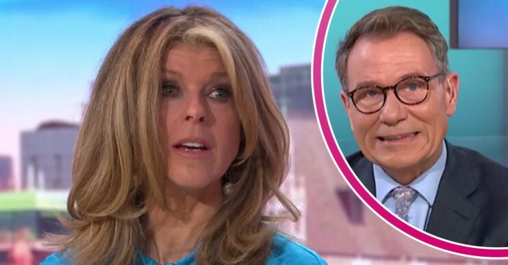 Kate Garraway looks surprised, Kate Garraway, and Richard Arnold grimaces on GMB today