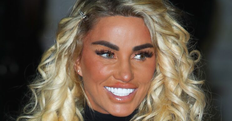Katie Price smiling with blonde curly hair