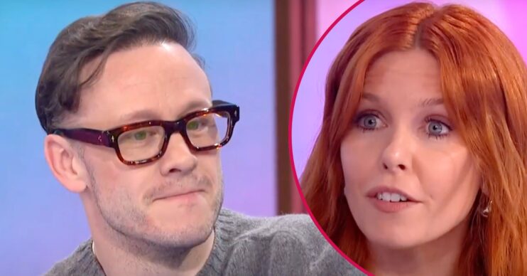 Kevin Clifton looks downwards, Stacey Dooley makes her point