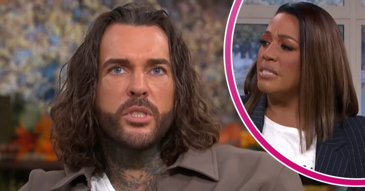 Pete Wicks talking and Alison Hammond looking serious on This Morning today