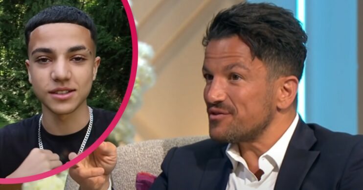 Junior speaking to the camera and Peter Andre on Lorraine
