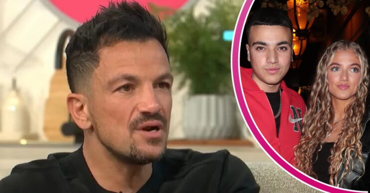 Peter Andre talking on Lorraine beside snap of his children Junior and Princess