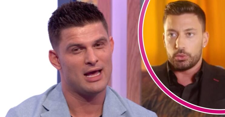 Aljaz Skorjanec speaks on The One Show, Giovanni Pernice purses his lips