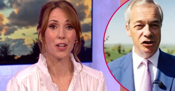 Alex Jones looks surprised, Nigel Farage reacts