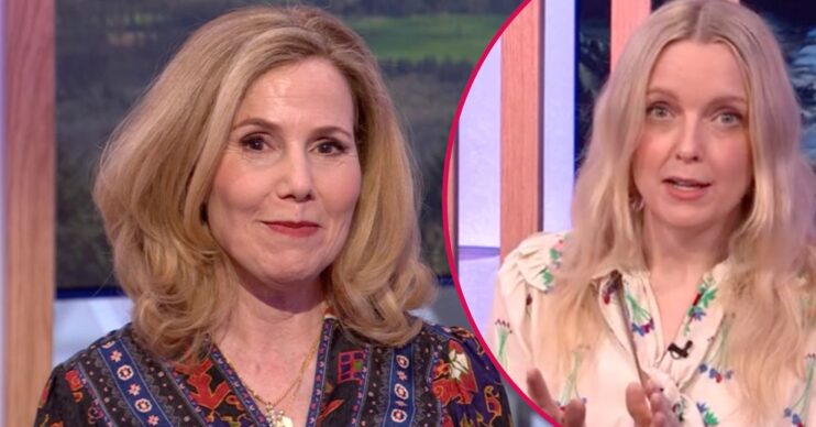 Sally Phillips smirks, Lauren Laverne looks serious