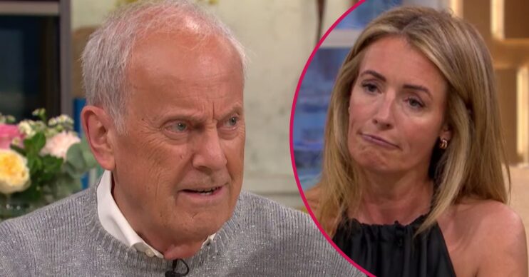Gyles Brandreth looks annoyed, Cat Deeley purses her lips