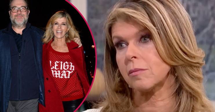 Kate Garraway looking sad and Derek Draper inset