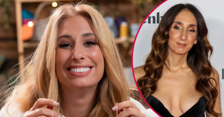 Stacey Solomon smiling and sister Jemma inset