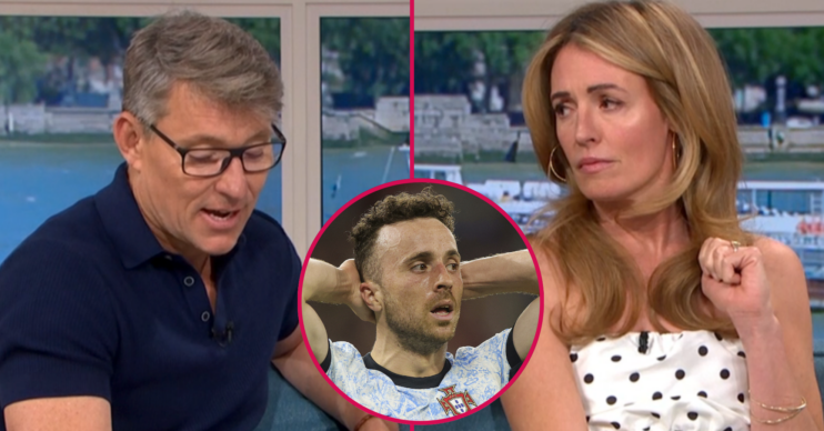 Ben Shephard and Cat Deeley looking sad with Diogo Jota inset