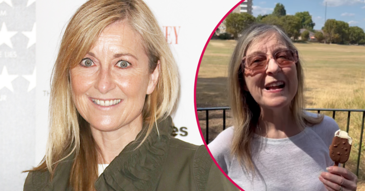 Fiona Phillips smiling and eating an ice cream