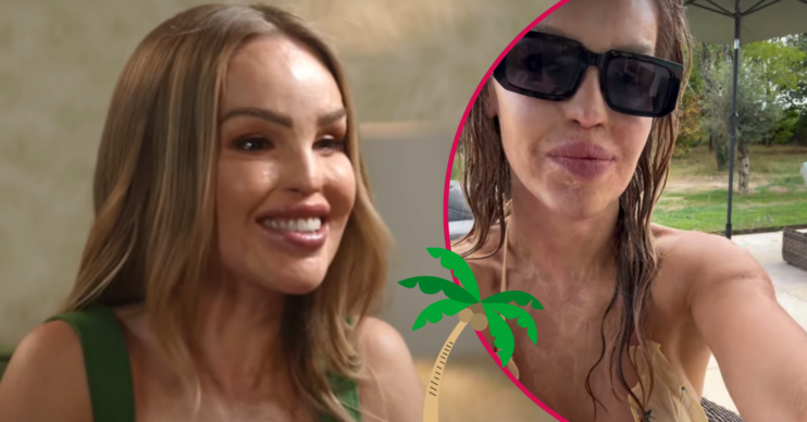 Katie Piper smiling and drinking a glass of wine