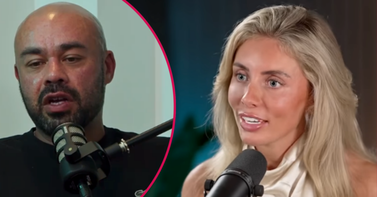 Bonnie Blue and a man who queued for sex speaking on a podcast