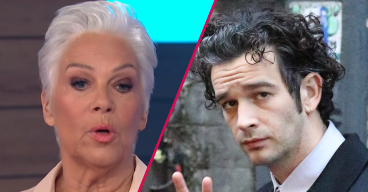 Denise Welch speaking and Matty Healy in the street