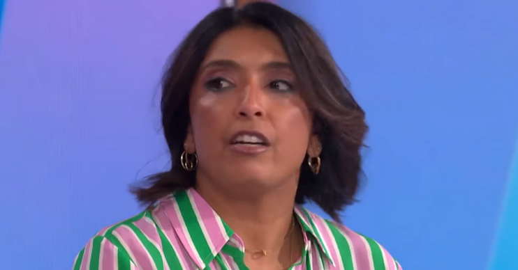 Sunetra Sarker on Loose Women in a striped top