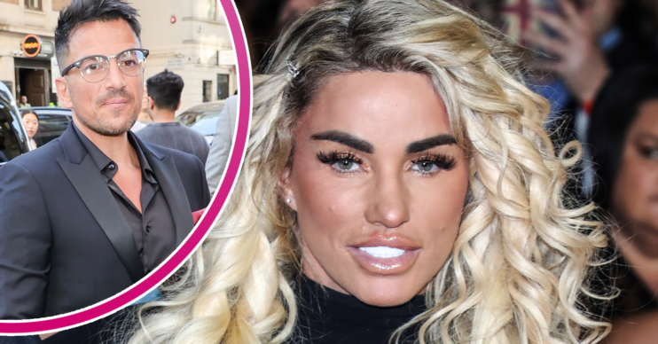 Katie Price smiling and Peter Andre wearing glasses